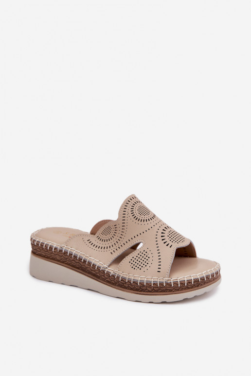 Zapatillas de cuero Femenino con una plataforma S.Barski GR61-5915 beige