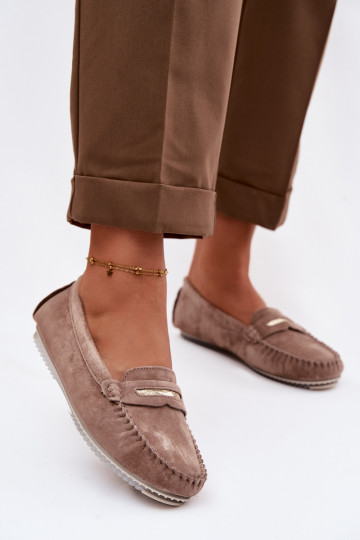Mocasines planos de mujer de ante natural S.Barski LR61-7029 color marrón