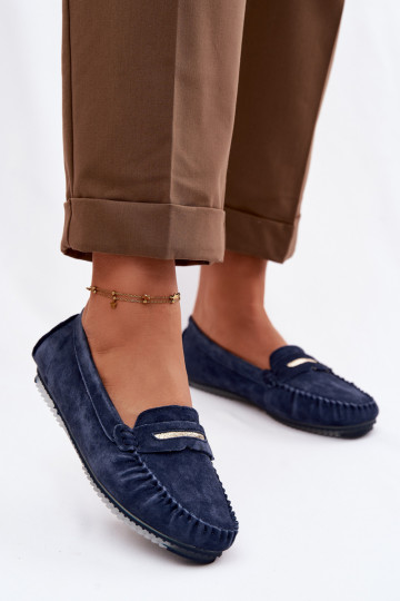 Mocasines planos para mujer de ante natural S.Barski LR61-7029 color azul oscuro 2