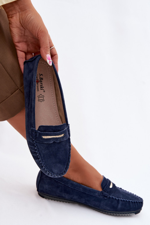 isósceles mocasines de mujerActivadoturalnego de gamuzau S.Barski LR61-7029 azul oscuro