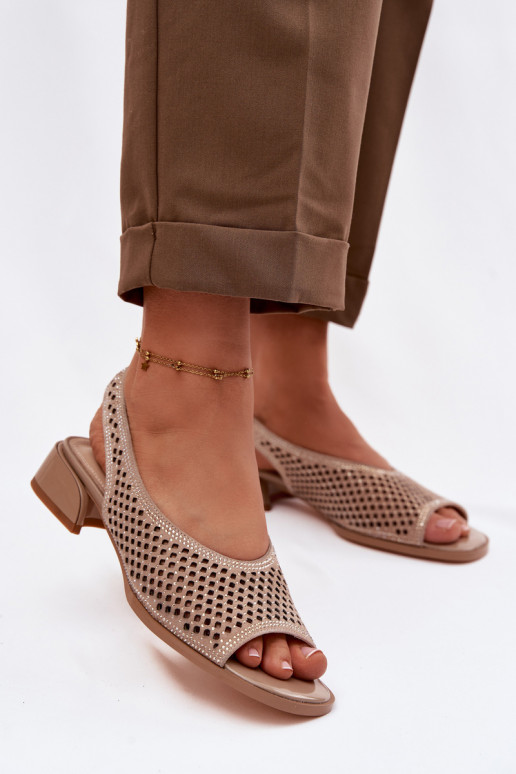 Decorado Sandalias caladas Femenino de gamuza reloj D&A CR61-3131 beige