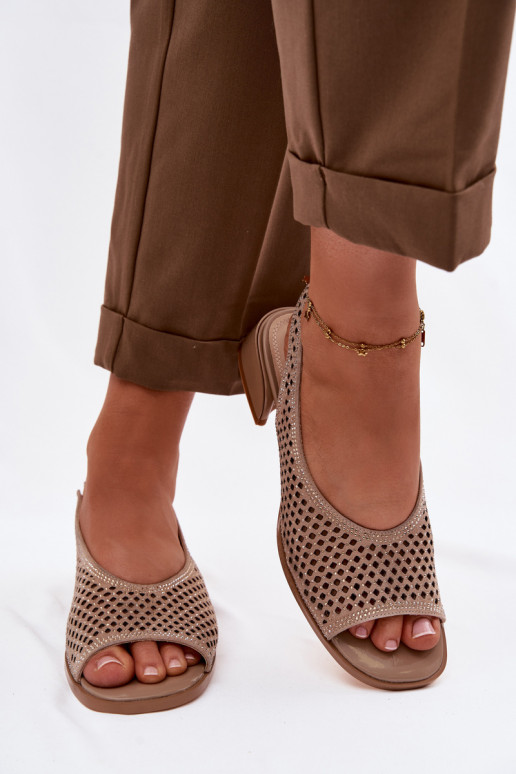 Decorado Sandalias caladas Femenino de gamuza reloj D&A CR61-3131 beige