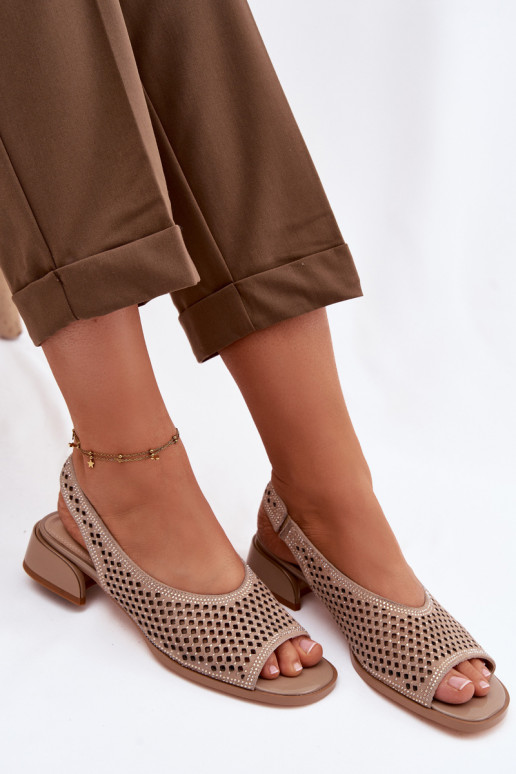 Decorado Sandalias caladas Femenino de gamuza reloj D&A CR61-3131 beige