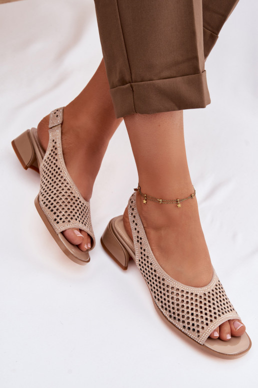 Decorado Sandalias caladas Femenino de gamuza reloj D&A CR61-3131 beige