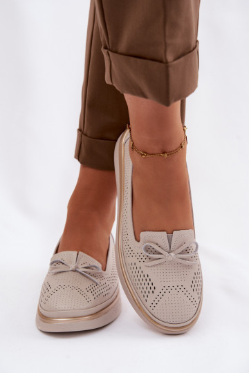 Piel con elementos calados zapatos con una plataforma S.Barski LR61-7043 beige