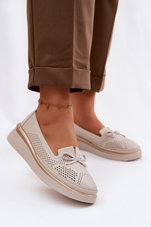 Piel con elementos calados zapatos con una plataforma S.Barski LR61-7043 beige