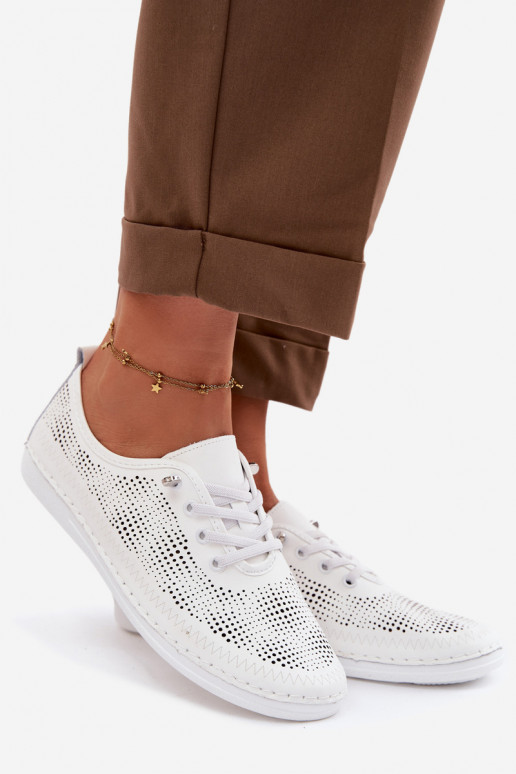 Piel con elementos calados zapatos Femenino S.Barski LR61-7083 el color blanco