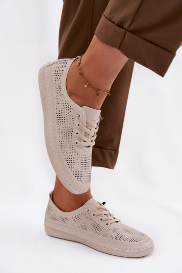 Piel con elementos calados zapatos Femenino S.Barski LR61-7083 beige