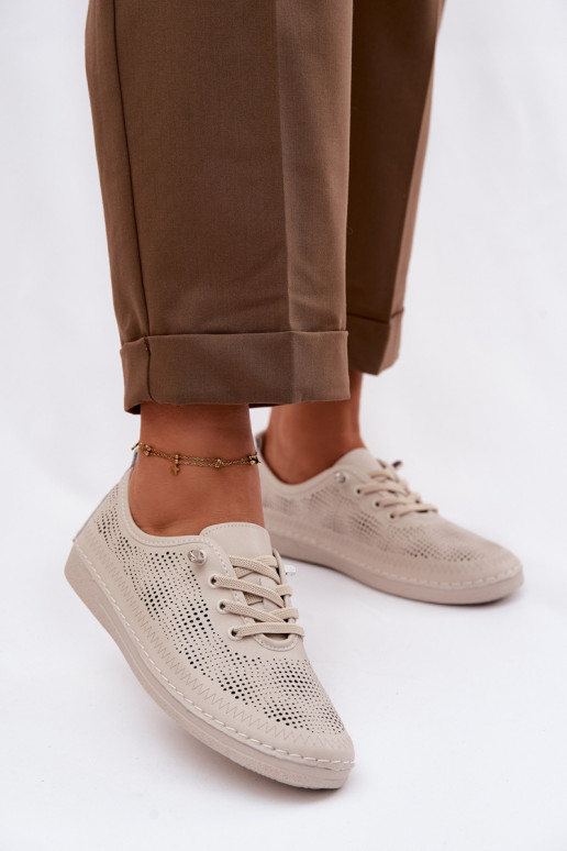 Piel con elementos calados zapatos Femenino S.Barski LR61-7083 beige