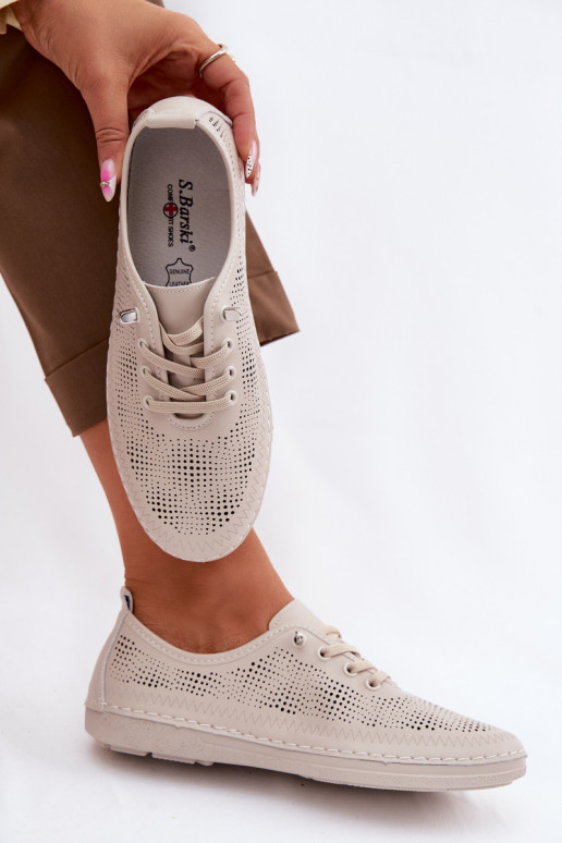 Piel con elementos calados zapatos Femenino S.Barski LR61-7083 beige