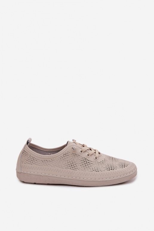 Piel con elementos calados zapatos Femenino S.Barski LR61-7083 beige