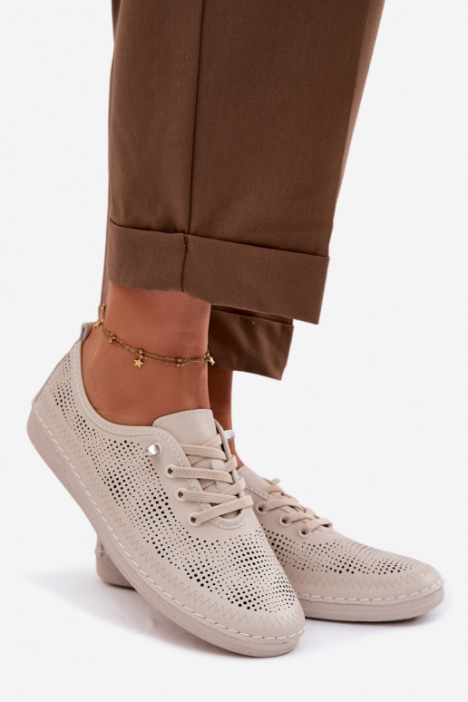 Piel con elementos calados zapatos Femenino S.Barski LR61-7083 beige