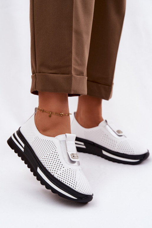 Un modelo convincente zapatos FemeninoActivadoturalnej Skóry S.Barski LR61-7092 el color blanco