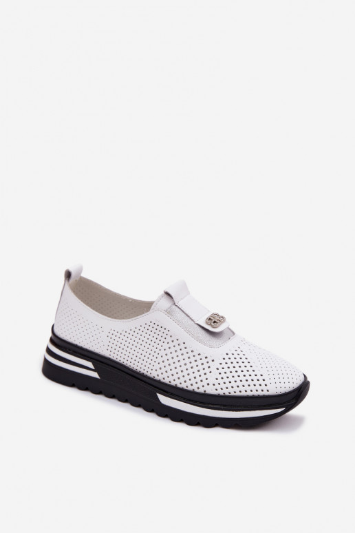 Un modelo convincente zapatos FemeninoActivadoturalnej Skóry S.Barski LR61-7092 el color blanco