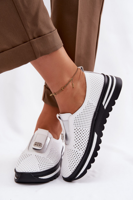 Un modelo convincente zapatos FemeninoActivadoturalnej Skóry S.Barski LR61-7092 el color blanco