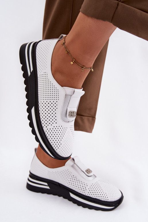 Un modelo convincente zapatos FemeninoActivadoturalnej Skóry S.Barski LR61-7092 el color blanco