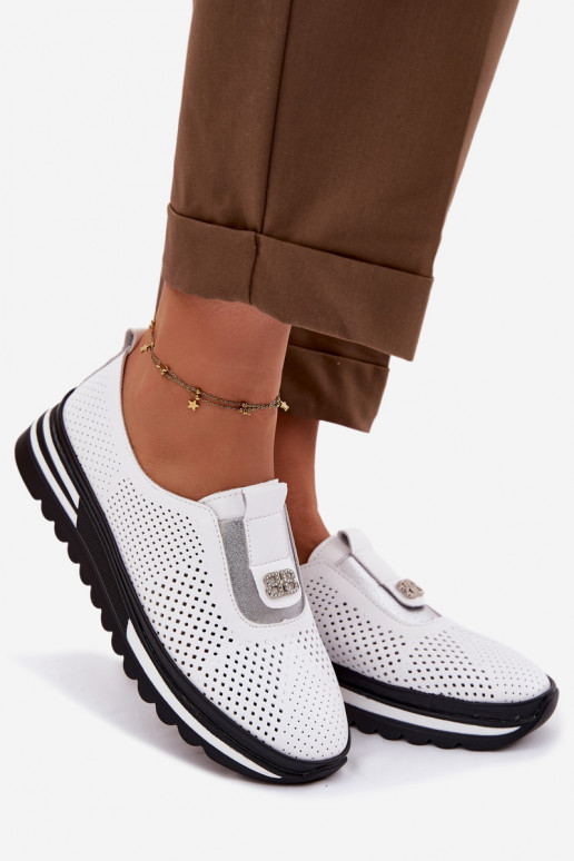 Un modelo convincente zapatos FemeninoActivadoturalnej Skóry S.Barski LR61-7092 el color blanco