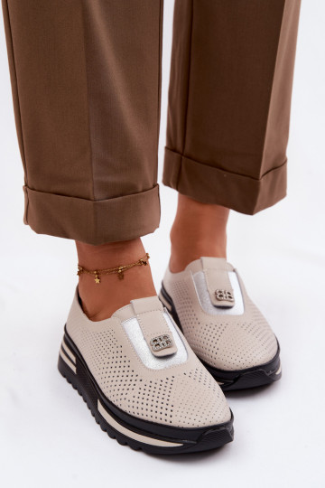 Un modelo convincente zapatos FemeninoActivadoturalnej Skóry S.Barski LR61-7092 beige