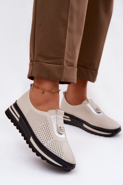 Un modelo convincente zapatos FemeninoActivadoturalnej Skóry S.Barski LR61-7092 beige