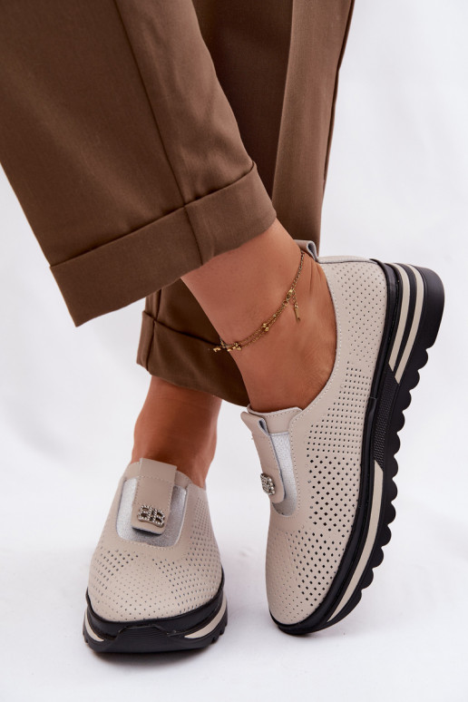 Un modelo convincente zapatos FemeninoActivadoturalnej Skóry S.Barski LR61-7092 beige