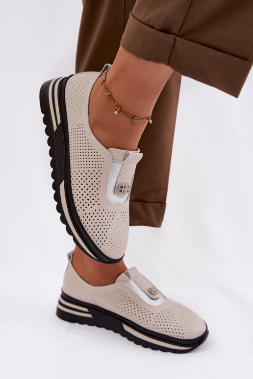 Un modelo convincente zapatos FemeninoActivadoturalnej Skóry S.Barski LR61-7092 beige