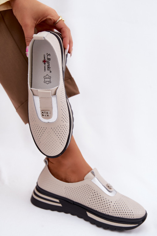 Un modelo convincente zapatos FemeninoActivadoturalnej Skóry S.Barski LR61-7092 beige