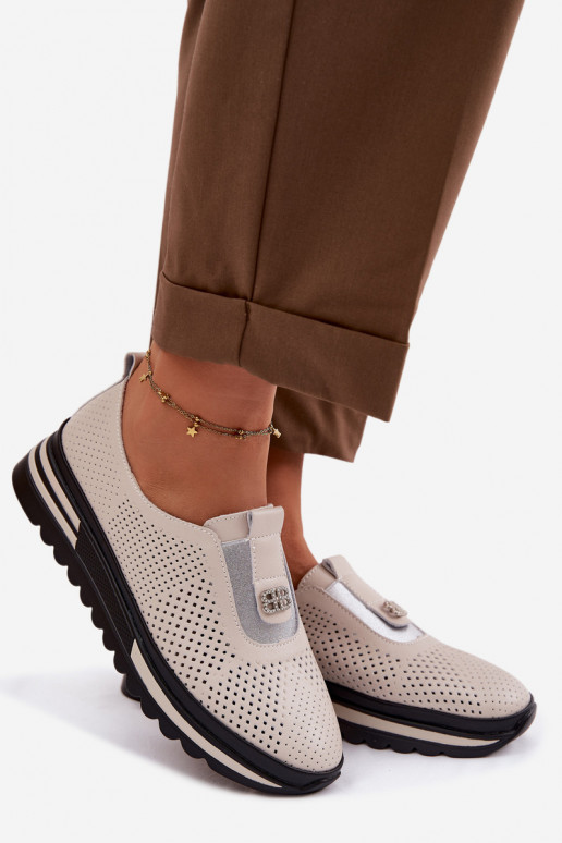 Un modelo convincente zapatos FemeninoActivadoturalnej Skóry S.Barski LR61-7092 beige