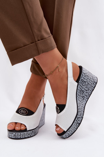 Sandalias de cuero con plataforma S.Barski LR61-7010 color blanco