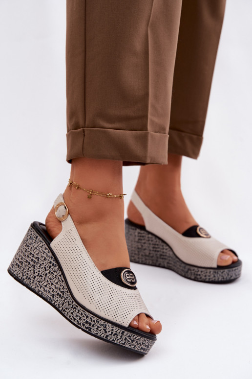 Piel Sandalias plataforma S.Barski LR61-7010 beige