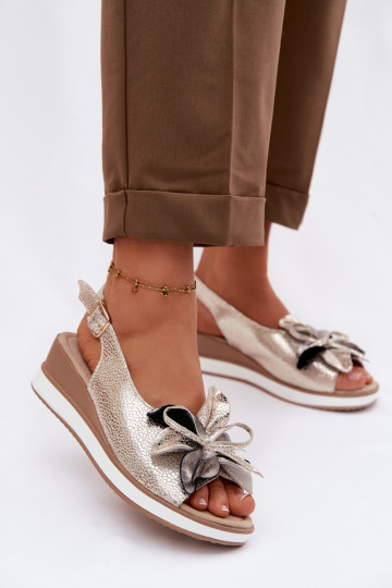 Piel Sandalias plataforma con adornos S.Barski GR61-5988 color dorado 2