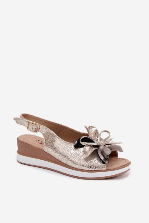 Piel Sandalias plataforma con adornos S.Barski GR61-5988 color dorado