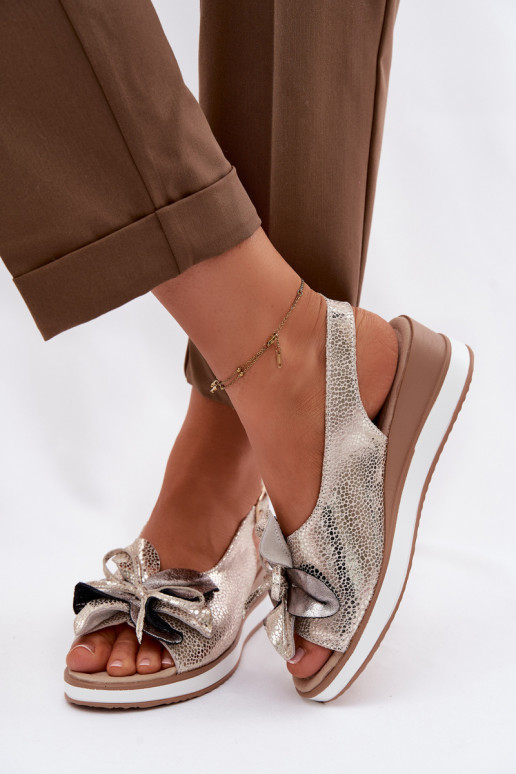 Piel Sandalias plataforma con adornos S.Barski GR61-5988 color dorado
