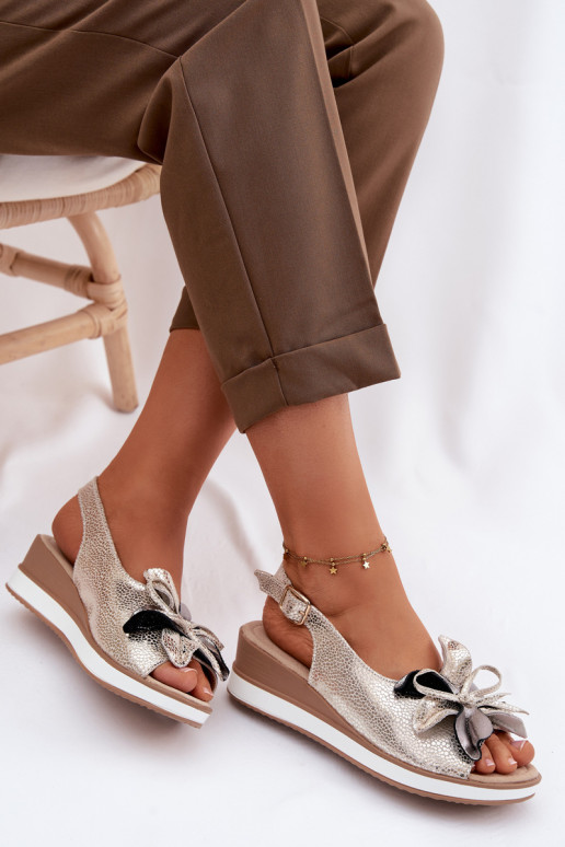 Piel Sandalias plataforma con adornos S.Barski GR61-5988 color dorado