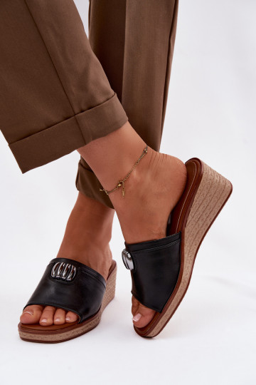 Zapatillas de mujer con plataforma de imitación trenzada Sergio Leone KL325 color negro 2