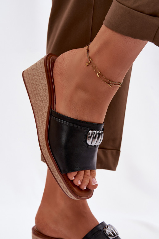 zapatillas de mujer con una plataformaImitacją Plecionki Sergio Leone KL325 de color negro