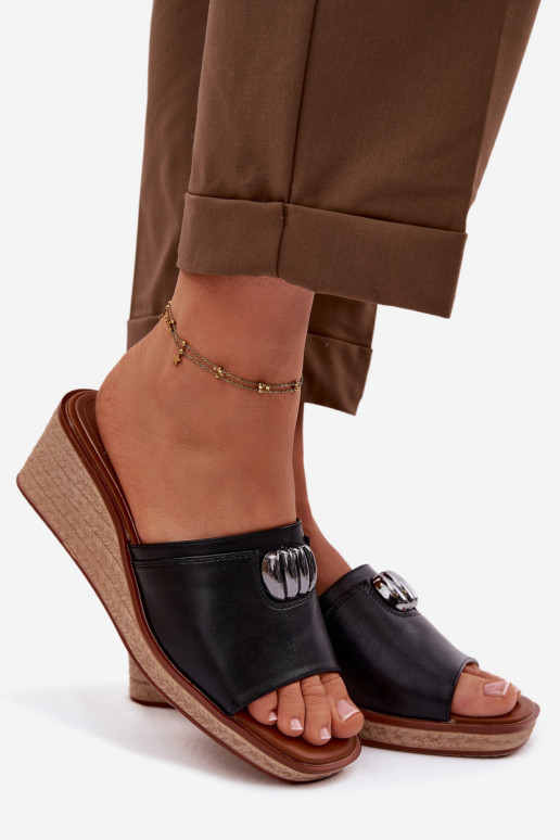 zapatillas de mujer con una plataformaImitacją Plecionki Sergio Leone KL325 de color negro