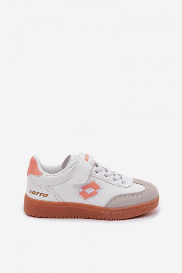 Zapatillas deportivas infantiles LOTTO VINTAL MF 2600252K con cierres adhesivos color blanco-naranja 2