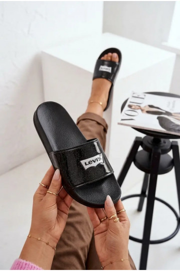 Chanclas juveniles LEVI'S VPOL0251S-2693 color negro con brillo