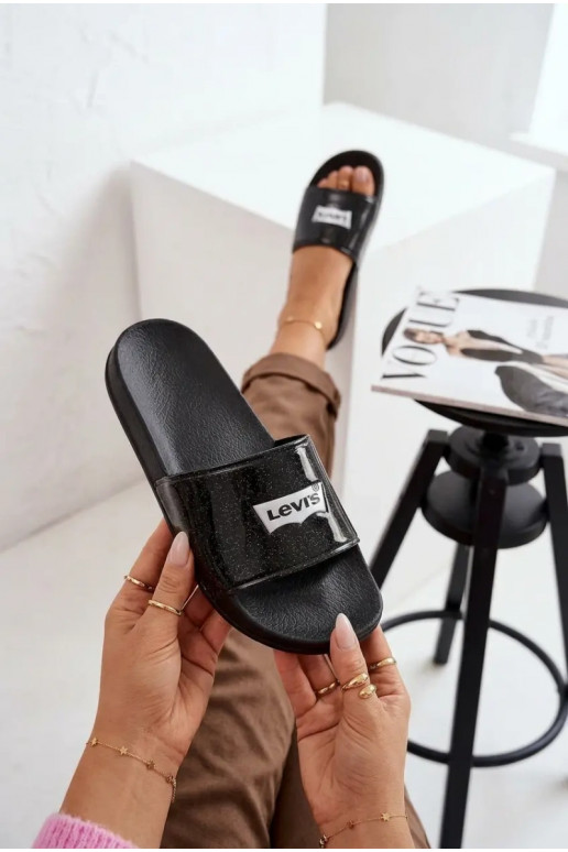 Chanclas juveniles LEVI'S VPOL0251S-2693 color negro con brillo