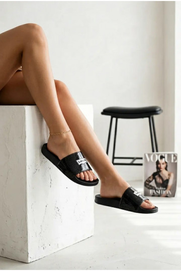 Chanclas juveniles LEVI'S VPOL0251S-2693 color negro con brillo 2