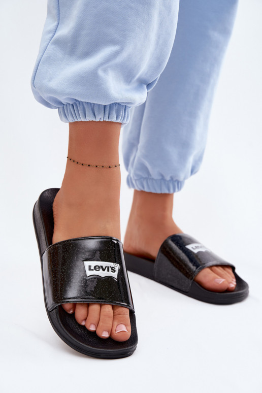 Chanclas juveniles LEVI'S VPOL0251S-2693 color negro con brillo