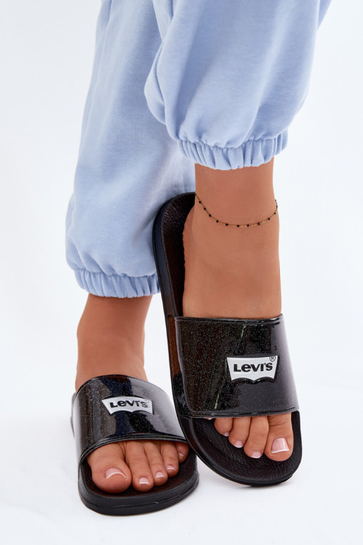 Chanclas juveniles LEVI'S VPOL0251S-2693 color negro con brillo