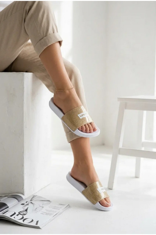 Chanclas juveniles LEVI'S VPOL0251S-3923 color oro con brillo