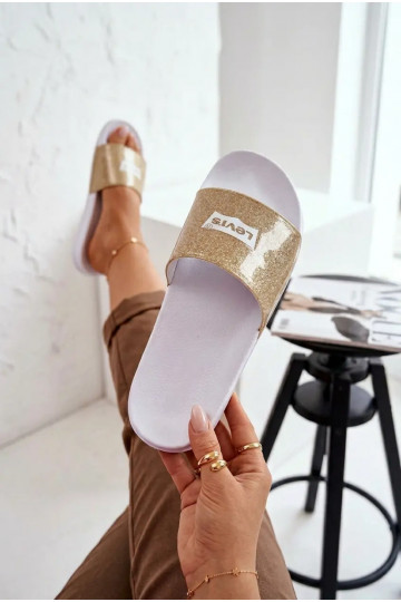 Chanclas juveniles LEVI'S VPOL0251S-3923 color oro con brillo 2