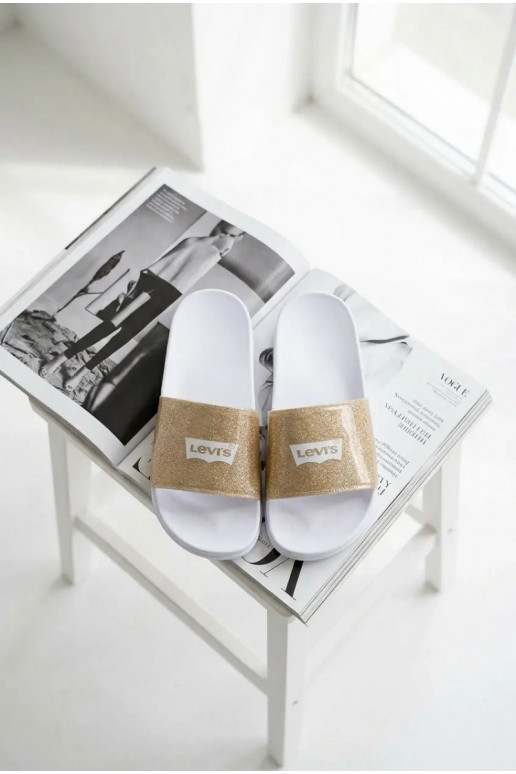 Chanclas juveniles LEVI'S VPOL0251S-3923 color oro con brillo