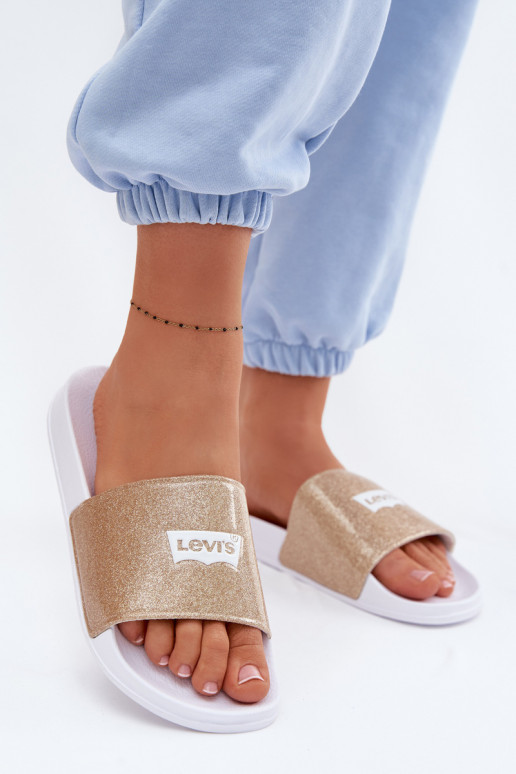 Chanclas juveniles LEVI'S VPOL0251S-3923 color oro con brillo