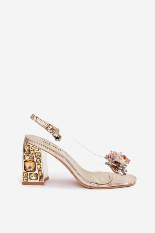 sandalias Ver a través de con tacones con ojos brillantes Vinceza 70121 color dorado