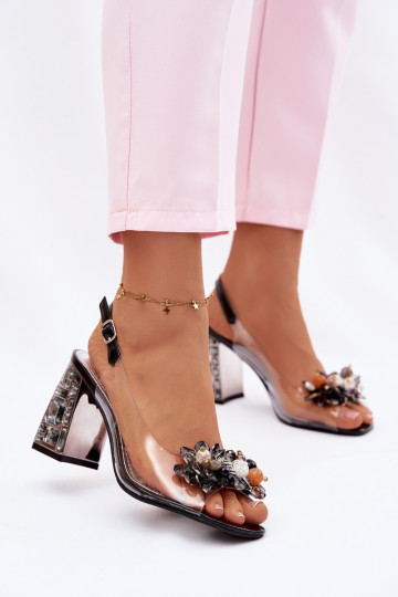 Sandalias transparentes con tacones y brillantes color negro Vinceza 70121