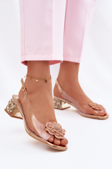 Sandalias transparentes con plataformas, brillantes y flores color champán Vinceza 70122 2