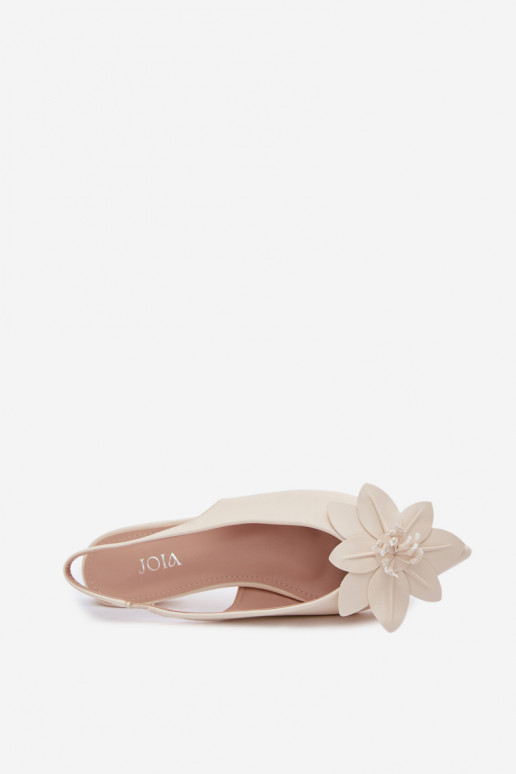 Sandalias de mujer con tacones anchosDekoracyjnym Una flor color marfil Telivette